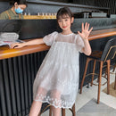 Casual Style Girls Lace Floral Dress For Summer