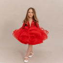 V Neck Long Sleeve Red Flower Girl Dress for Birthday Party childrensterritory