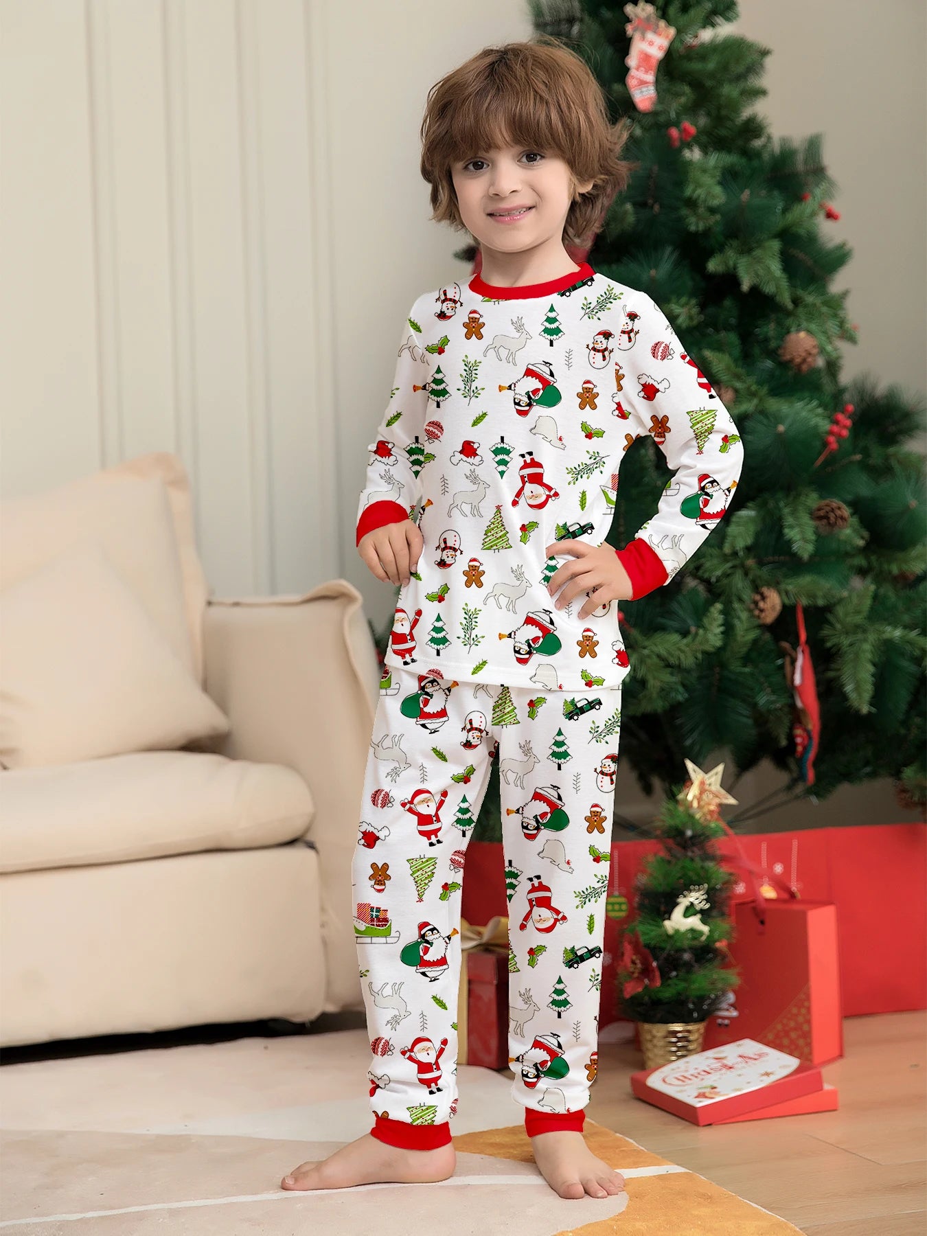 Kids' Long-Sleeved Christmas Print Clothing Set