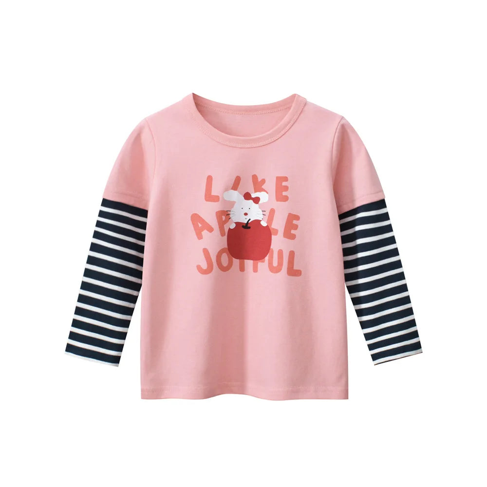 Girls' Cartoon Print Long Sleeves Stylish Tops
