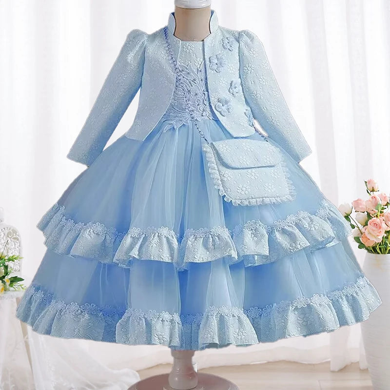 Elegant Long Sleeve Girls' Embroidery Flower Dresses