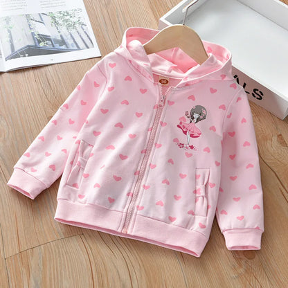 Little Girls Cute Cartoon Heart Print Soft Autumn Hooded Jackets childrensterritory