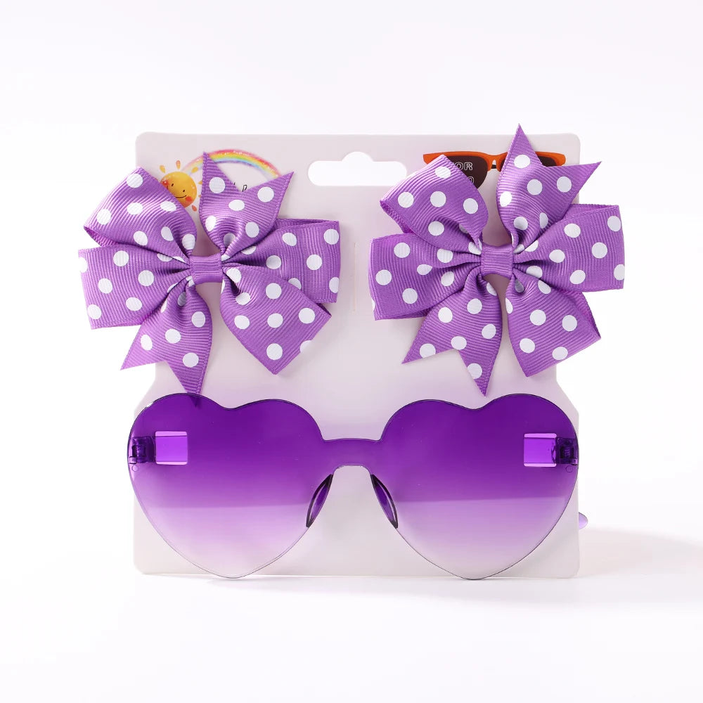Girls Hair Bows And Colorful Heart Sun Glasses