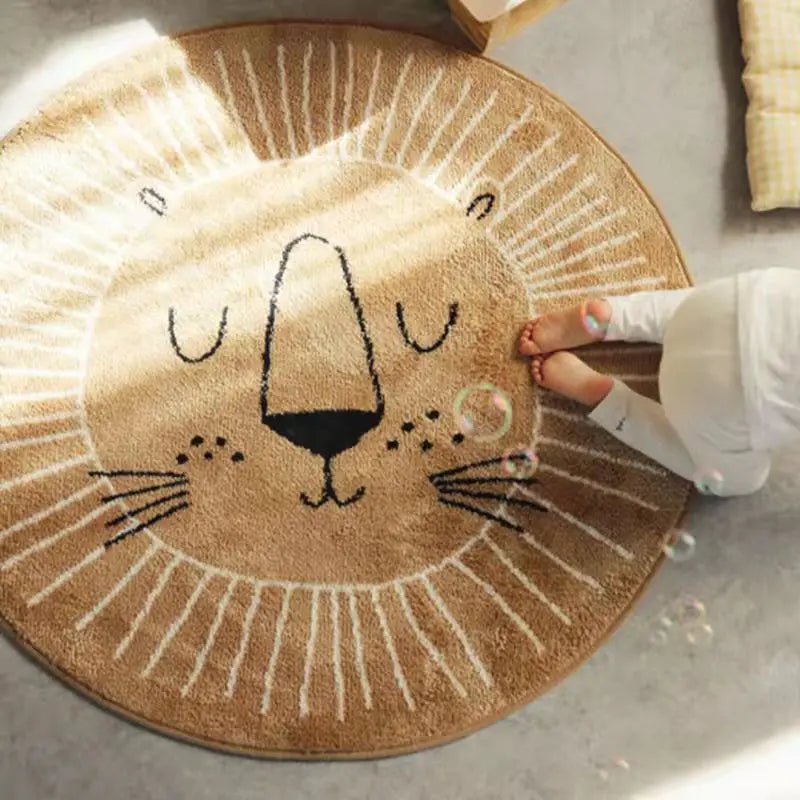 Lion Cartoon Design Round Shape Play Mat for Living Room, Bedroom childrensterritory