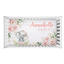 Custom Name with Flower Elephant Print Baby Bedding Set