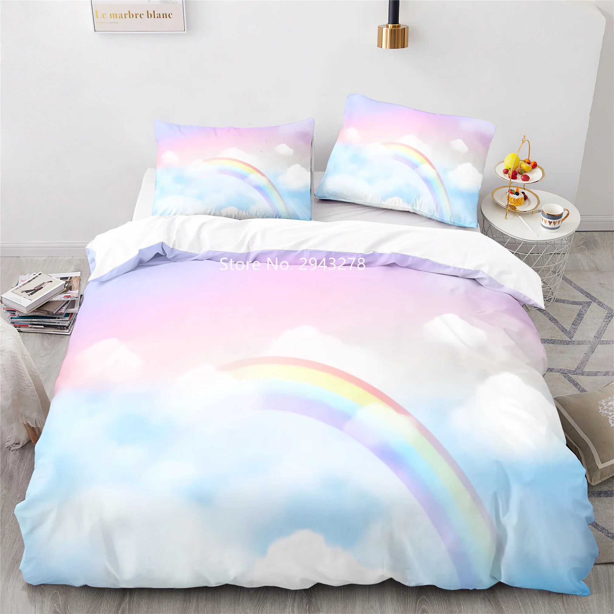 Rainbow Print Lovely Duvet Cover Pillowcase Kids Bedding Set
