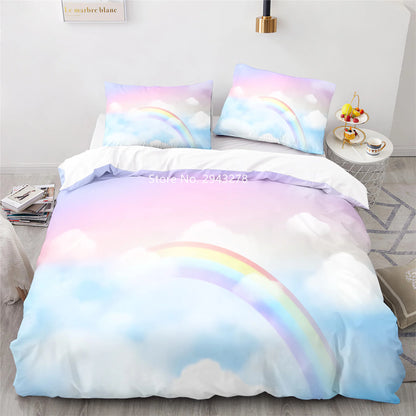 Rainbow Print Lovely Duvet Cover Pillowcase Kids Bedding Set