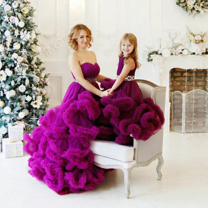 Puffy Purple Mommy and Me Long Matching Party Dress childrensterritory