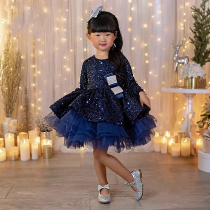 Elegant Fluffy Glitter Bowtie Birthday Wedding Dresses for Girls childrensterritory