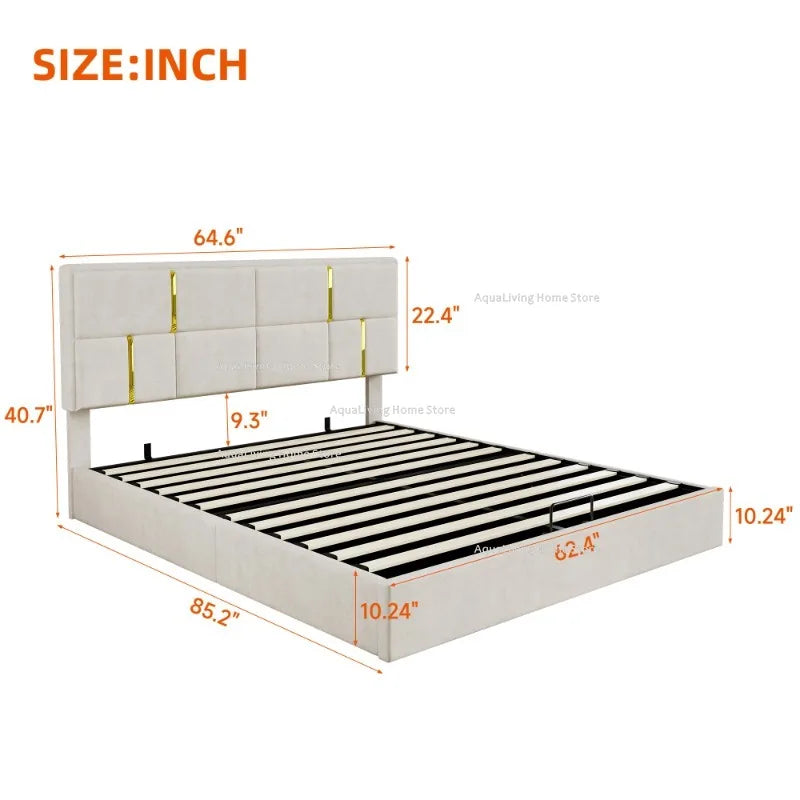 Platform Bed in Queen Size with Upholstery and Hydraulic Storage