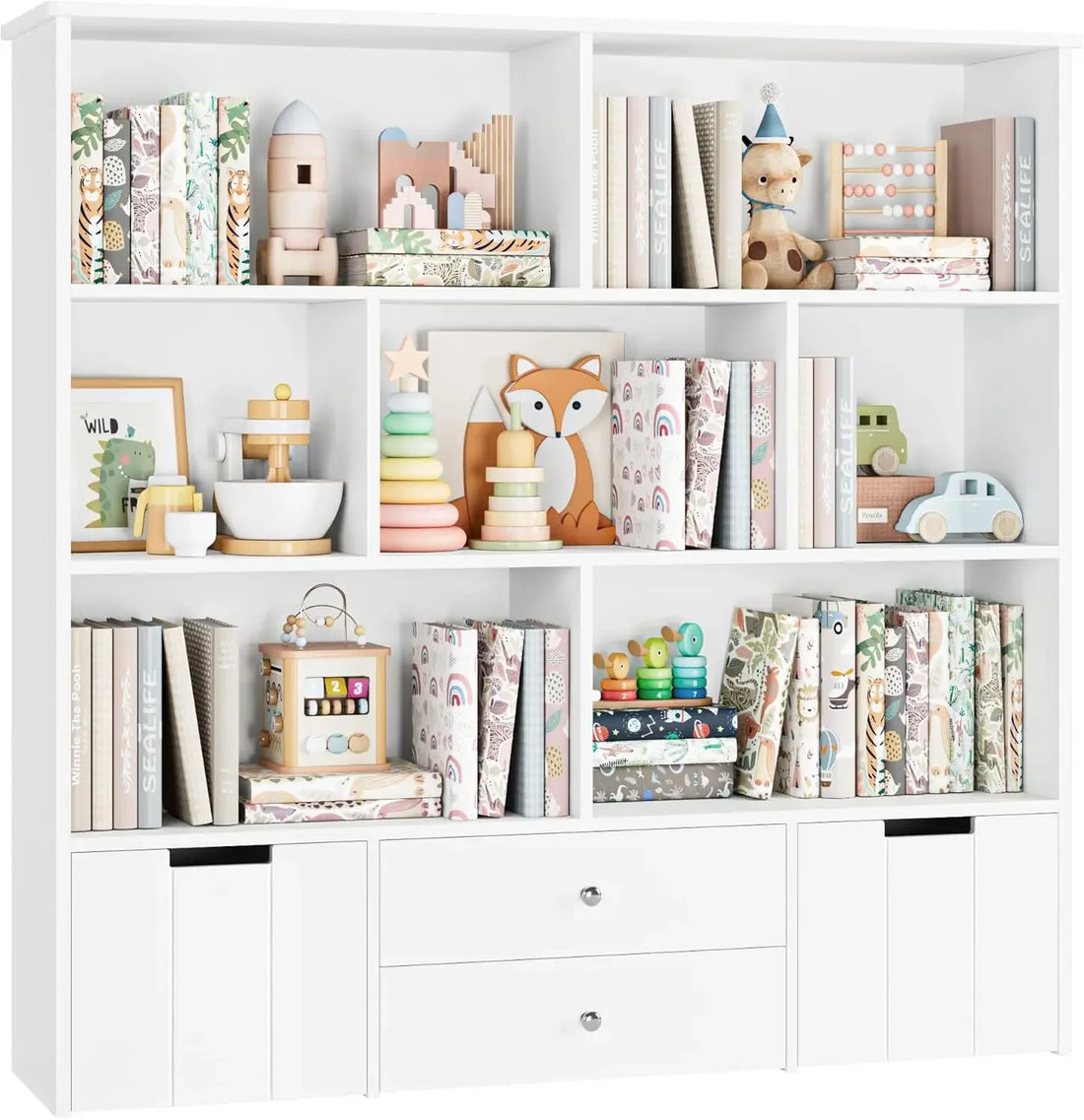 Kids Bookcase and Toy Organizers with Hidden Wheels childrensterritory