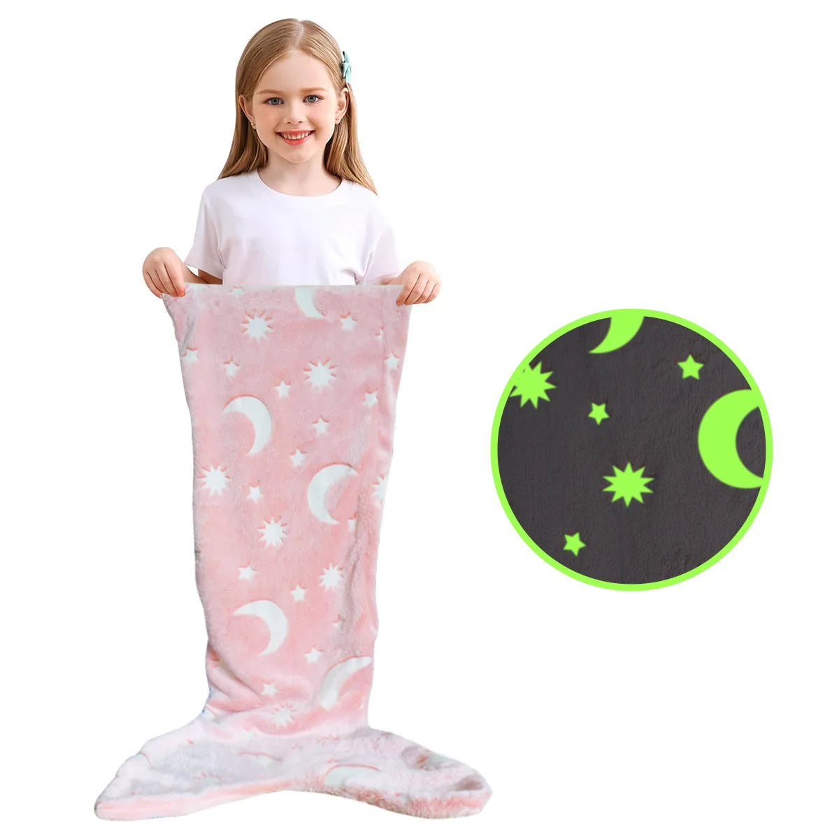 Soft Glow-in-the-Dark Flannel Mermaid Tail Blankets childrensterritory