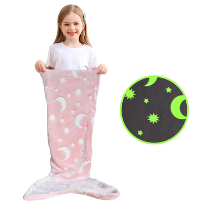 Soft Glow-in-the-Dark Flannel Mermaid Tail Blankets childrensterritory