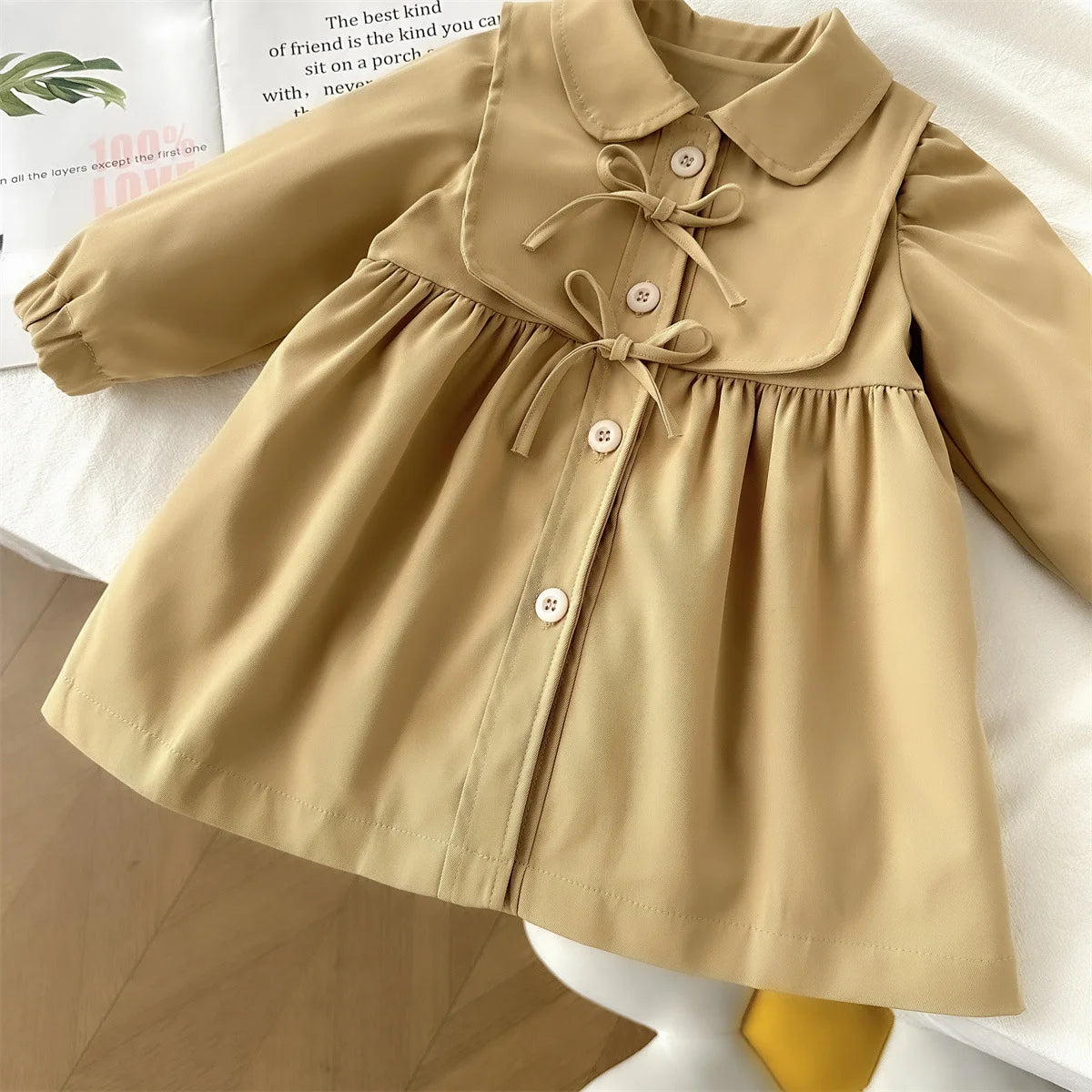 Little Girls Cotton Turn Down Collar Trench Coat childrensterritory