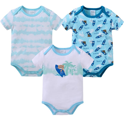 3PCS/Lot Newborn Baby Cartoon Printed Summer Romper
