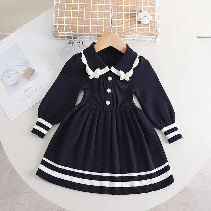 Girls' Collar Design Long-Sleeved Winter Dresses