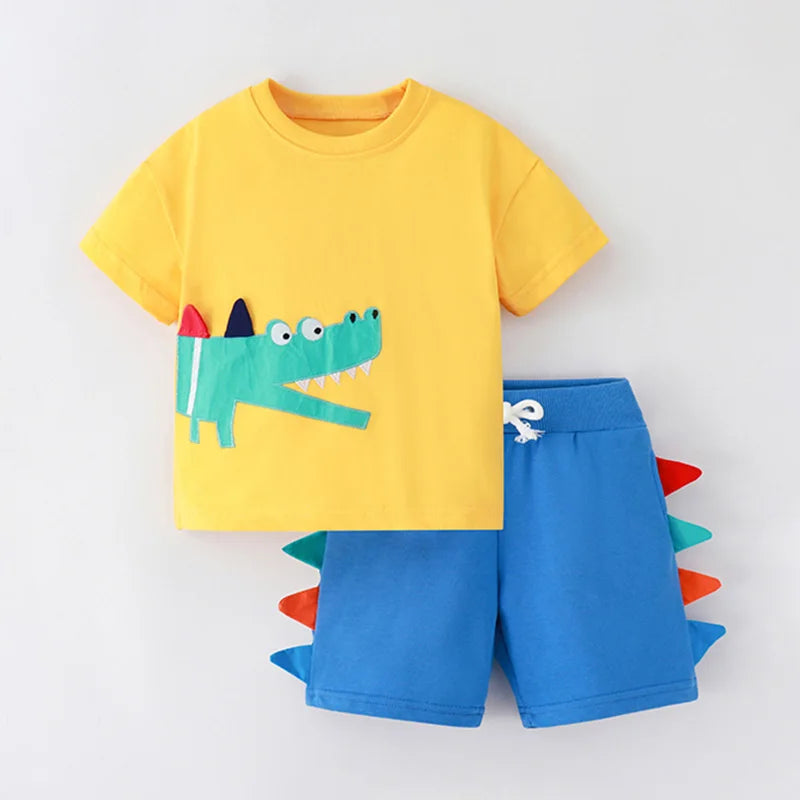 Kids Boys Short Sleeve Cartoon Print Clothing Sets childrensterritory