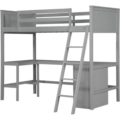 Twin Size Wooden Loft Bed with Under-Bed Storage - Gray