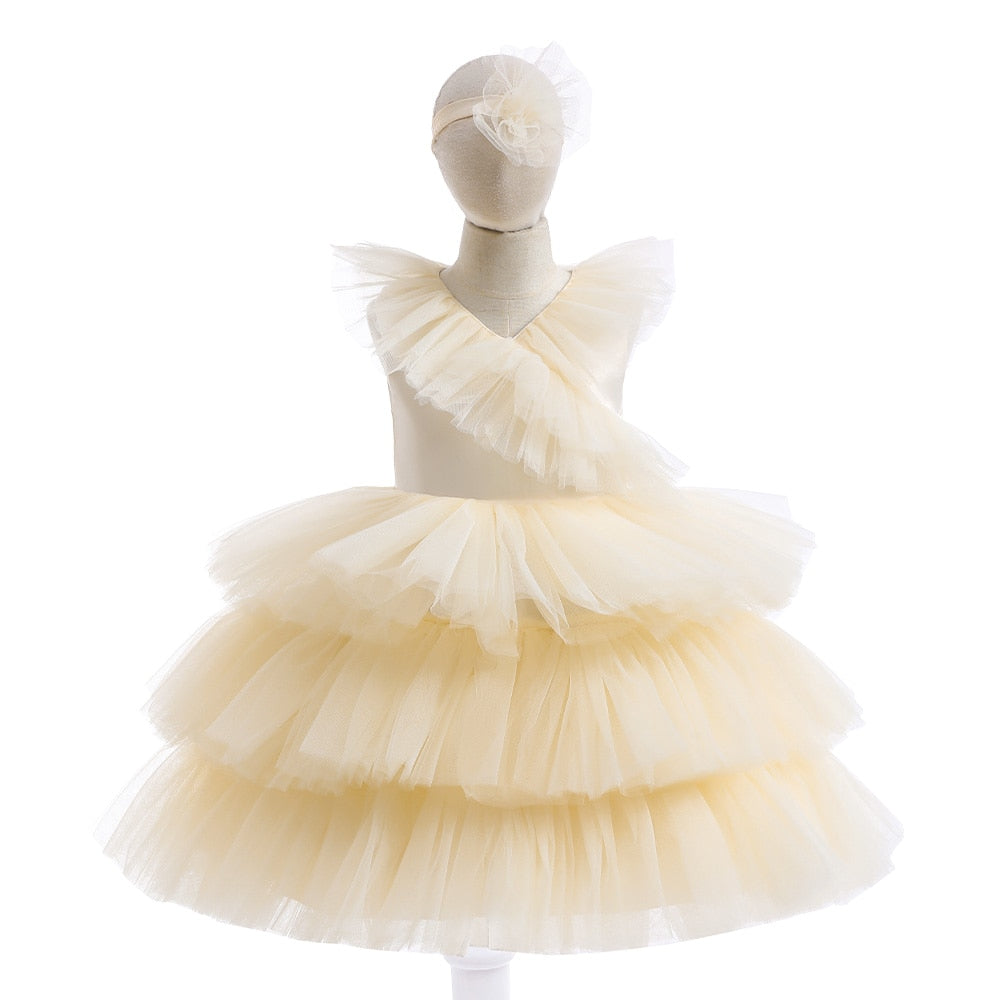 Kids Girls Fluffy Tiered Tulle Bridesmaid Party Dresses childrensterritory