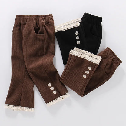 Kids Girls Corduroy Long-Flared Pants for Spring Autumn childrensterritory