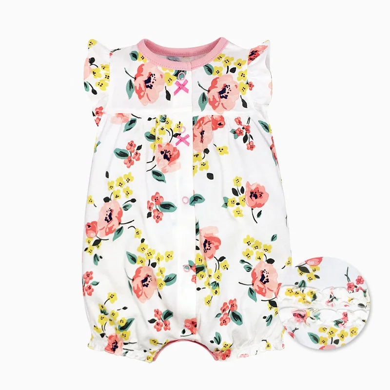 Baby Cartoon Print Cotton Short-Sleeve Summer Romper childrensterritory