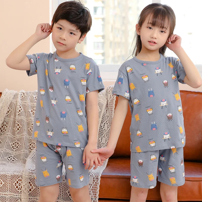 Kids Cartoon Print Short Sleeves Summer Pajamas Sets childrensterritory