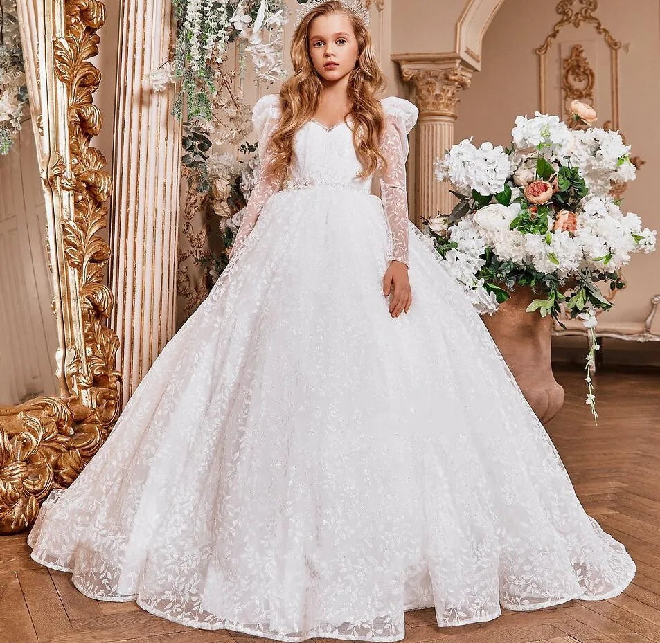 Elegant White Flower Girls Dresses for Kids Girls for Weddings childrensterritory