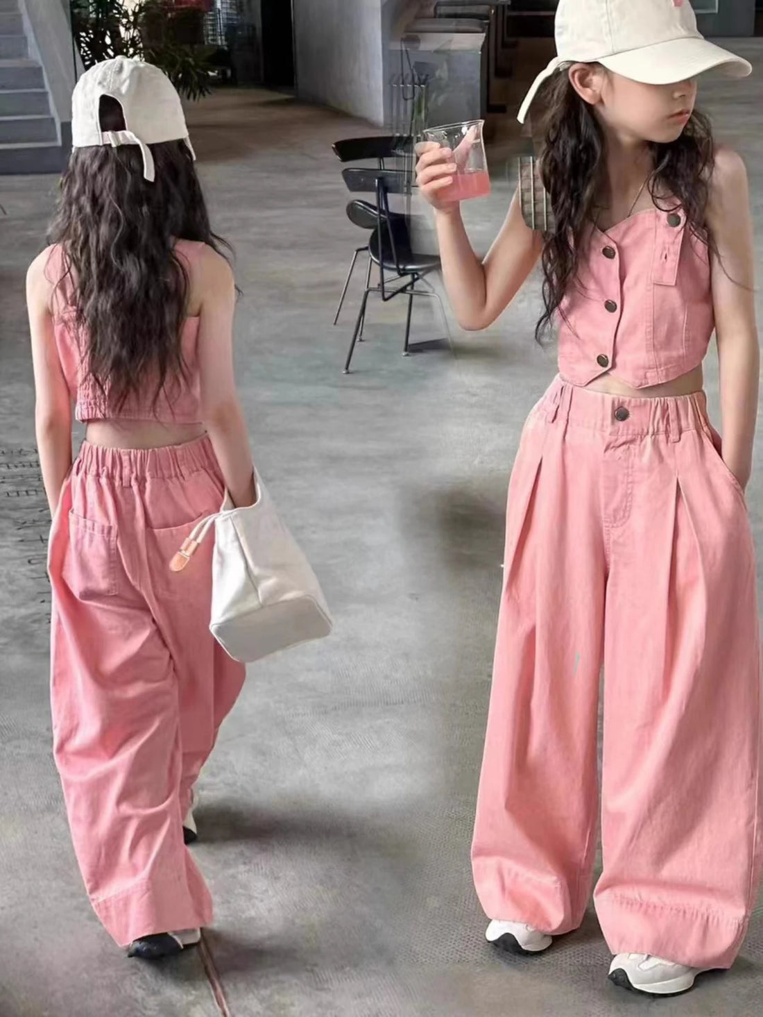 Kids Girls Denim Top with Straight Leg Pants Summer Clothes
