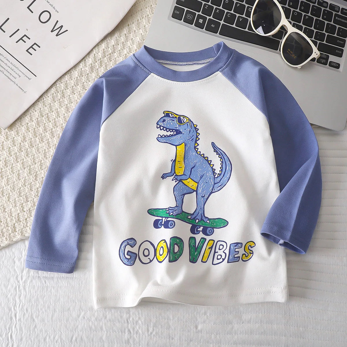 Cute Cartoon and Letter Print Kids Long Sleeve T-shirts childrensterritory