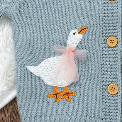 Cartoon Goose Design Baby Knitted Cardigan childrensterritory