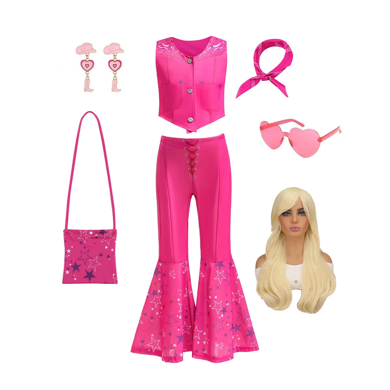 Kids Girls Starry Vest Top Pants Scarf Barbie Costume for Halloween