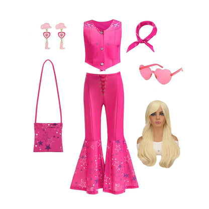 Kids Girls Starry Vest Top Pants Scarf Barbie Costume for Halloween