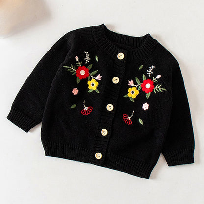 Infant Girls Long Sleeve Embroidery Knitted Cardigan childrensterritory