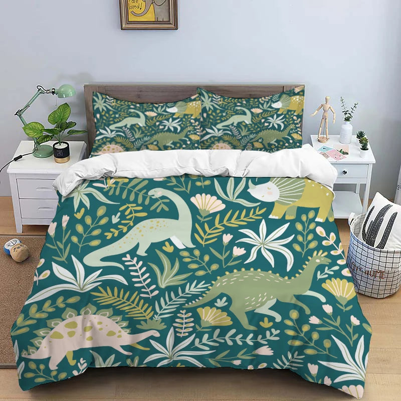 HD Cartoon Dinosaur Print Bedding Set for Kids Bed childrensterritory
