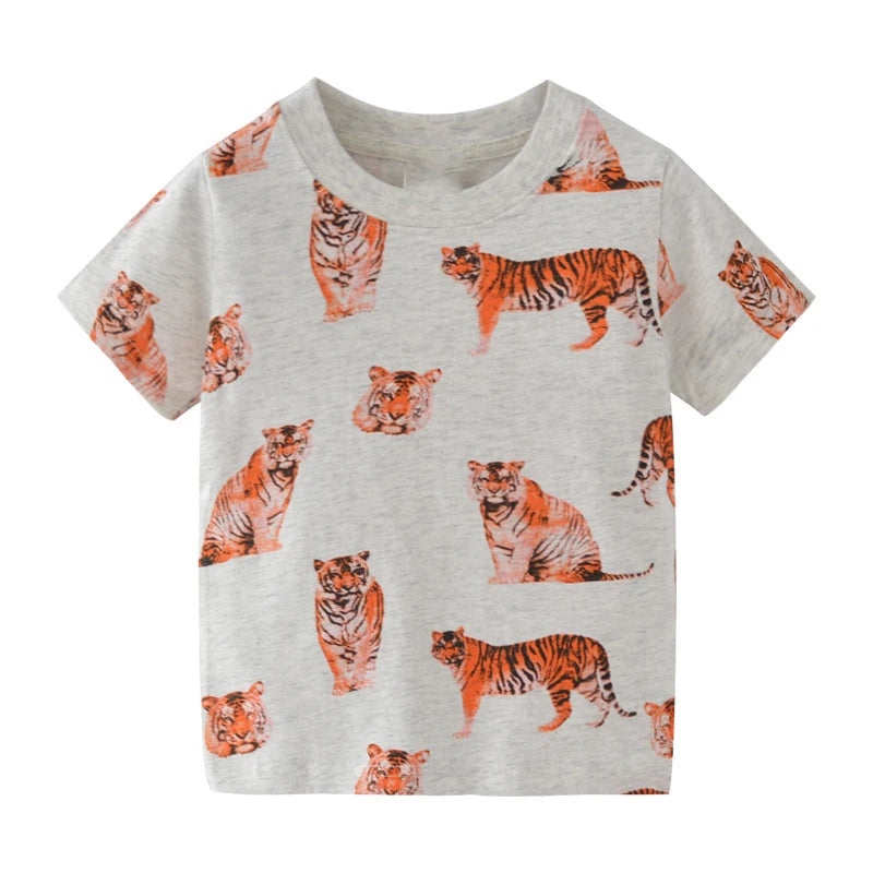 Boys Cartoon Tiger Print Cotton T-shirts For Summer childrensterritory