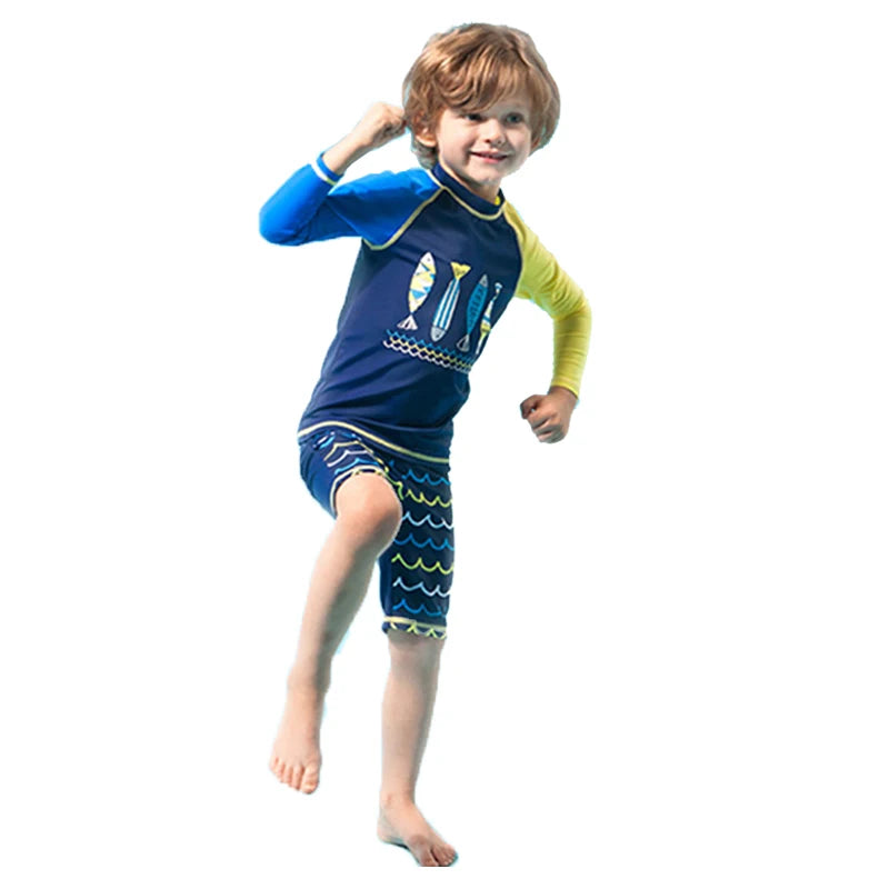 Kids Boys Cartoon Print Swimsuit With Swim Cap | Beach Wear