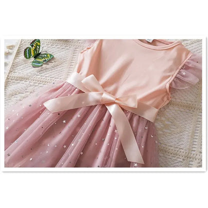 Kids Girls Solid Sequin Summer Birthday Party Dress childrensterritory