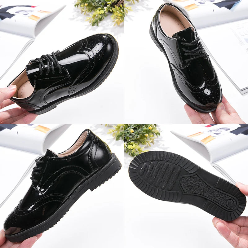Kids Boys Genuine Leather Flat Classic Black Loafers