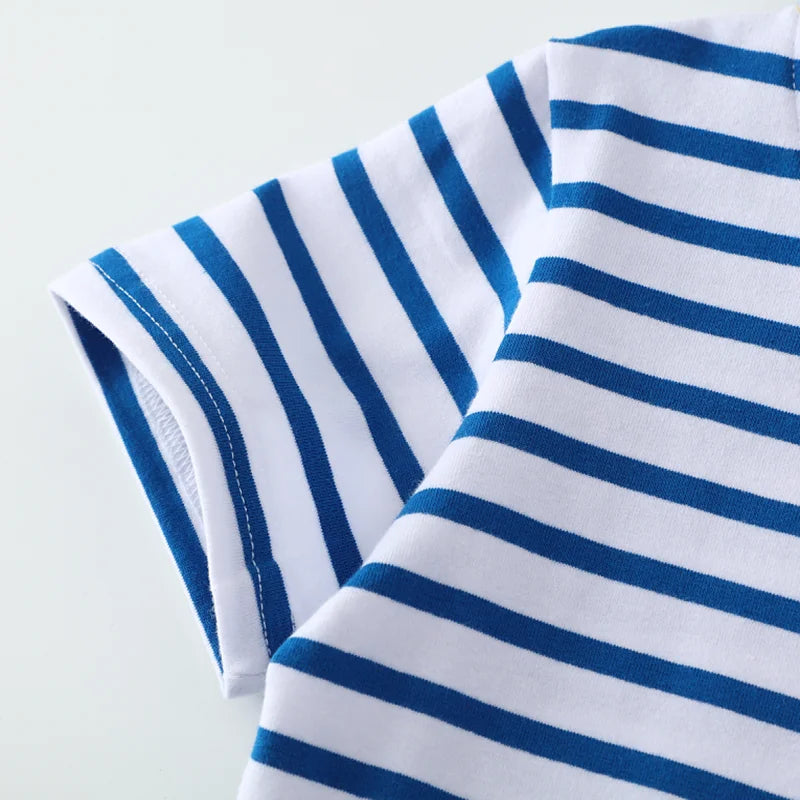 Dinosaurs Cartoon Striped Design Summer T-shirts for Kids Boys childrensterritory