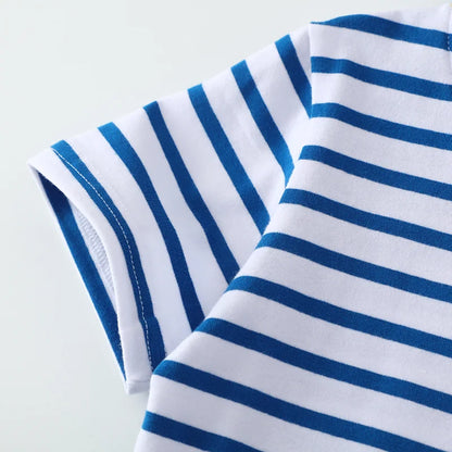 Dinosaurs Cartoon Striped Design Summer T-shirts for Kids Boys childrensterritory