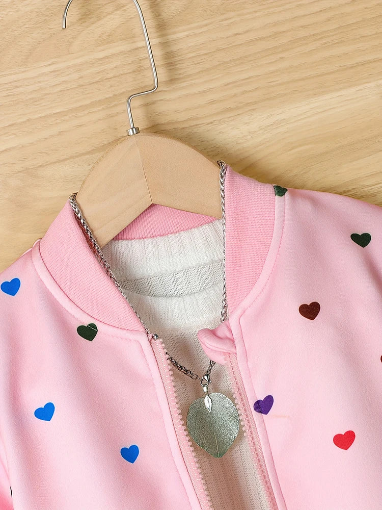 Kids Girls Colorful Love Print Zipper Jacket For Fall childrensterritory