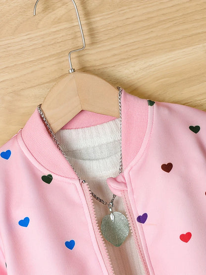 Kids Girls Colorful Love Print Zipper Jacket For Fall childrensterritory