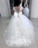 Kids Girl Long Train Floor Length Princess Ball Gown With Bow childrensterritory