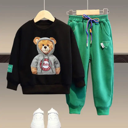 Kids Bear Embroidery Warm 2-Piece Clothing Set for Spring Autumn