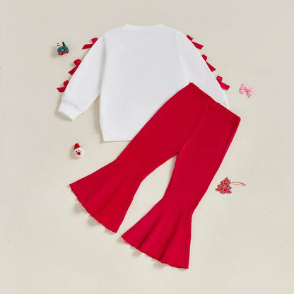 Girls Bow Embroidery Design Christmas Outfit childrensterritory