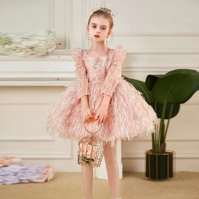 Vintage Design Glittery Pageant Tutu Dresses for Little Girls