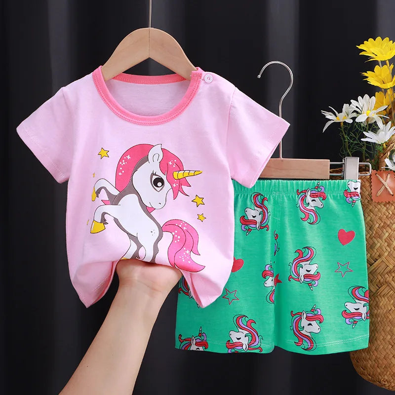 Little Boys Girls Cartoon Print Cotton Clothing Sets