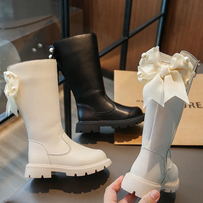Kids Girls Long Warm Snow Boots With Bow Design childrensterritory