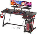 L-shaped Gaming Table with LED Lights and Storage Shelf childrensterritory