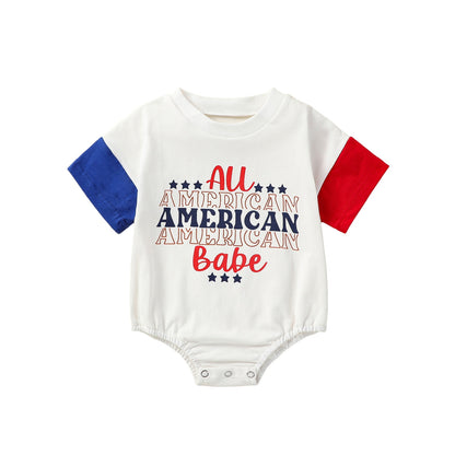 4th of July Letter Print Baby Bodysuit Set childrensterritory